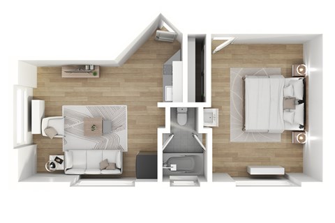 Floor plan for 1 bed, 1 bath, 520 sqft